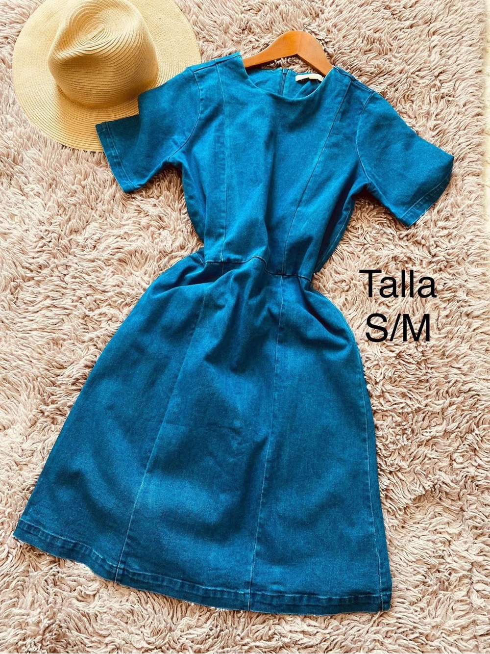 Casual Teal Denim Dress with Short Sleeves
